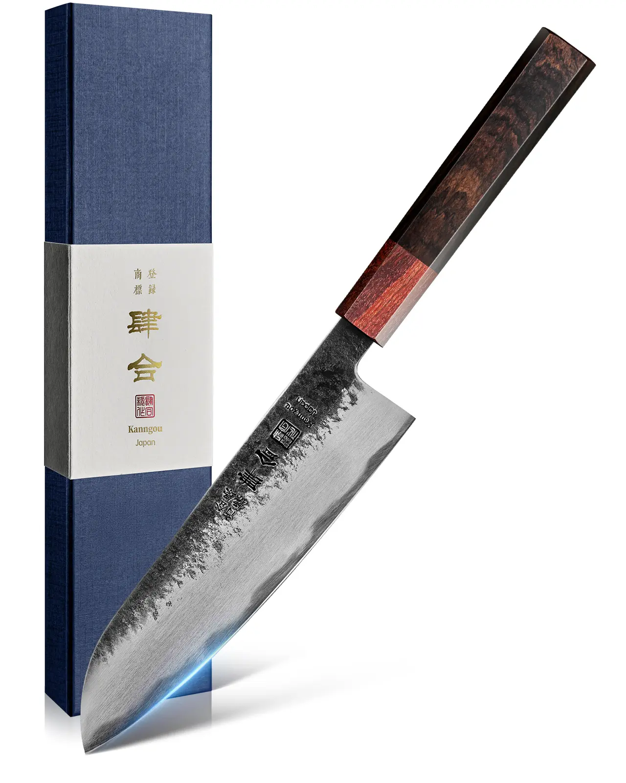 KanngouSaku 7-Inch WA Series Japanese Santoku Knife - Professional Black Forged Steel Blade, Ergonomic Ebony Handle, Traditional Premium Kitchenware Gift Box, Cooking Tool with Gift Ideas for Weddings, Thanksgiving