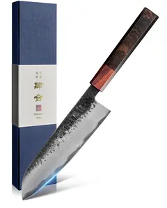Kanngou 7 Inch WA Series Japanese Santoku Chef Knife – Professional Kitchen Knife Ultra Sharp Steel Knife + Ergonomic Ebony Handle, Black Forged & Knives for Men, Cooking & Cutting, Perfect Gift for Husband & Dad with Premium Gift Box | Kitchenware