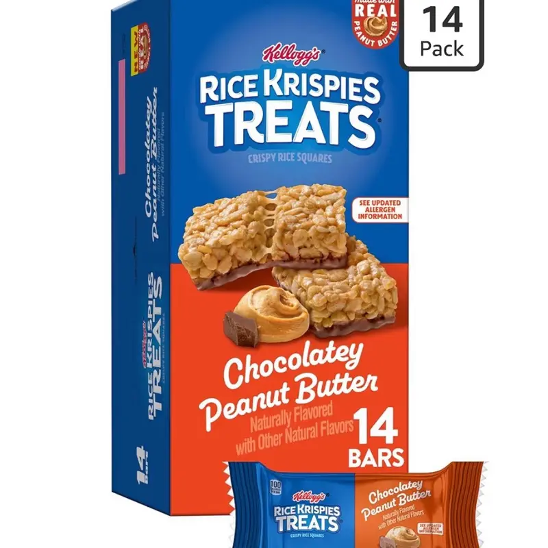 Crispy Rice Squares, Snack Bars, Chocolatey Peanut Butter, 10.8oz Box (14 Count)