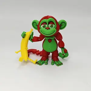 3D Printed Toy Banana Monkey Fully Articulated Long-tailed Monkey Desktop Figurine Realistic Model Toy
