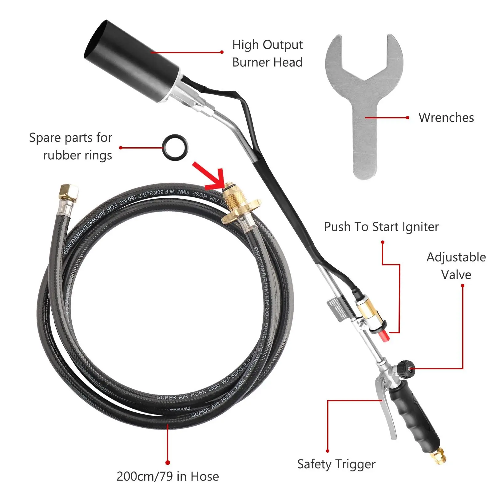Portable Propane Torch Weed Burner Ice Snow Melter Outdoor Flame Thrower w/ Hose