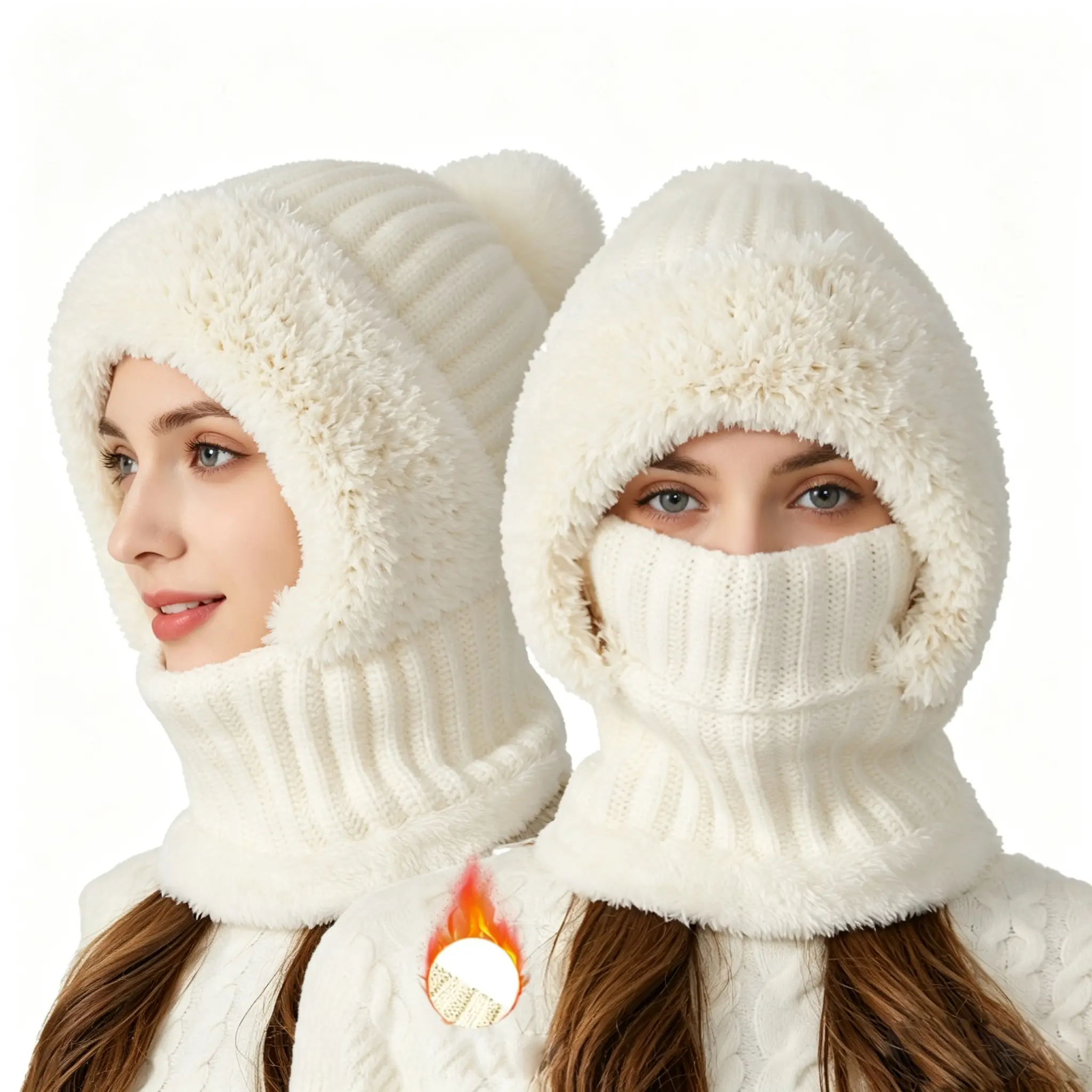 Women's Winter 1-Piece Slouchy Fleece Balaclava Set - Beanie, Face Mask, Neck Scarf, Earmuffs for Ski, Snow Sports