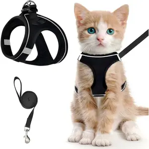 Escape Proof Cat Harness And Leash Set For Walking Safety Harnesses Adjustable Reflective Soft Mesh Vest For Kittens Small Pets, Comfortable Outdoor Harness For Puppies Cats, Easy Control Dog Cat Leash