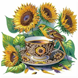 Sunflowers & Tea Cup Pattern DIY Diamond Arts Colorful Painting Kit without Frame, 5D Special Shape Diamond Arts Painting Kit for Beginners, DIY Crafts for Home Decor