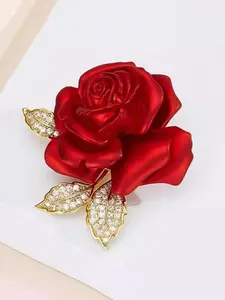 Elegant Rose Rhinestone Brooch Pin, Jewellery, Fashionable Women's Party Daily Wear Lapel Flower, Versatile Shirt Accessory
