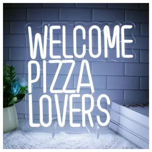 WELCOME PIZZA LOVERS Neon Sign Dimmable LED Light Pizza Signage Welcome Wall Decor Lamp 32cm×33cm