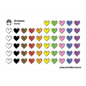 3D Hearts Stickers – Romantic Planner Decals | Cute Heart Decorations