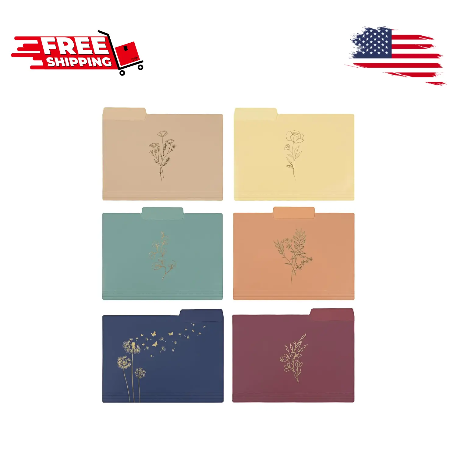18 Pack Decorative File Folders Plastic Floral Colored with Gold Foil Vintage 8.6 x 11.6 Inch