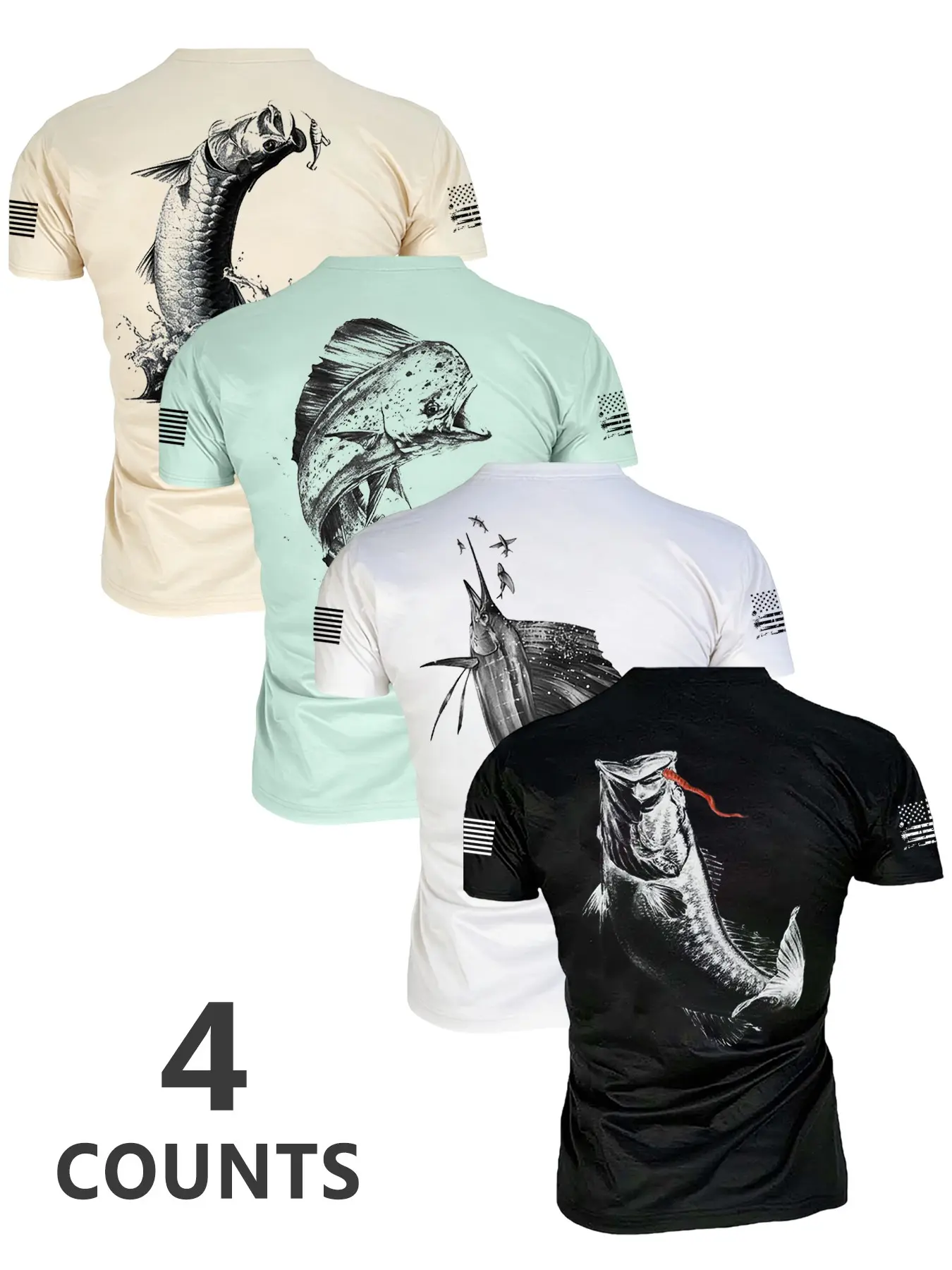 New Summer Men's Fishing Theme Short Sleeve T-Shirt, Breathable T Shirts, Prints, American Flag Design, Soft Breathable Comfort, Multiple Colors Available, Ideal Gift Set