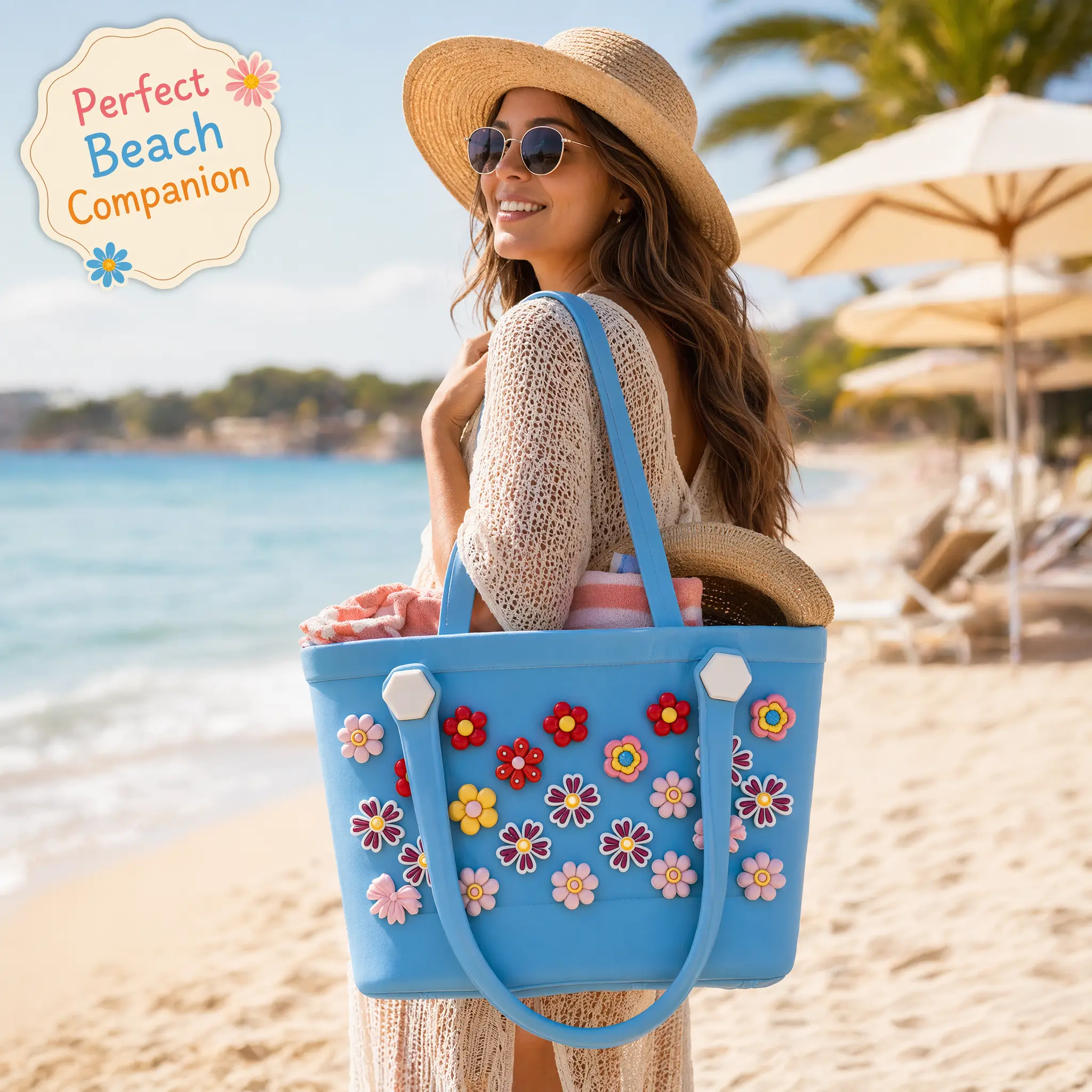 Waterproof EVA Tote Bag for Women, 28×11×21cm Compact Beach Bag, Washable Stain-Resistant Pool & Travel Tote Waterproof EVA Tote Bag for Women, 28×11×21cm Compact Beach Bag, Washable Stain-Resistant Pool & Travel Tote