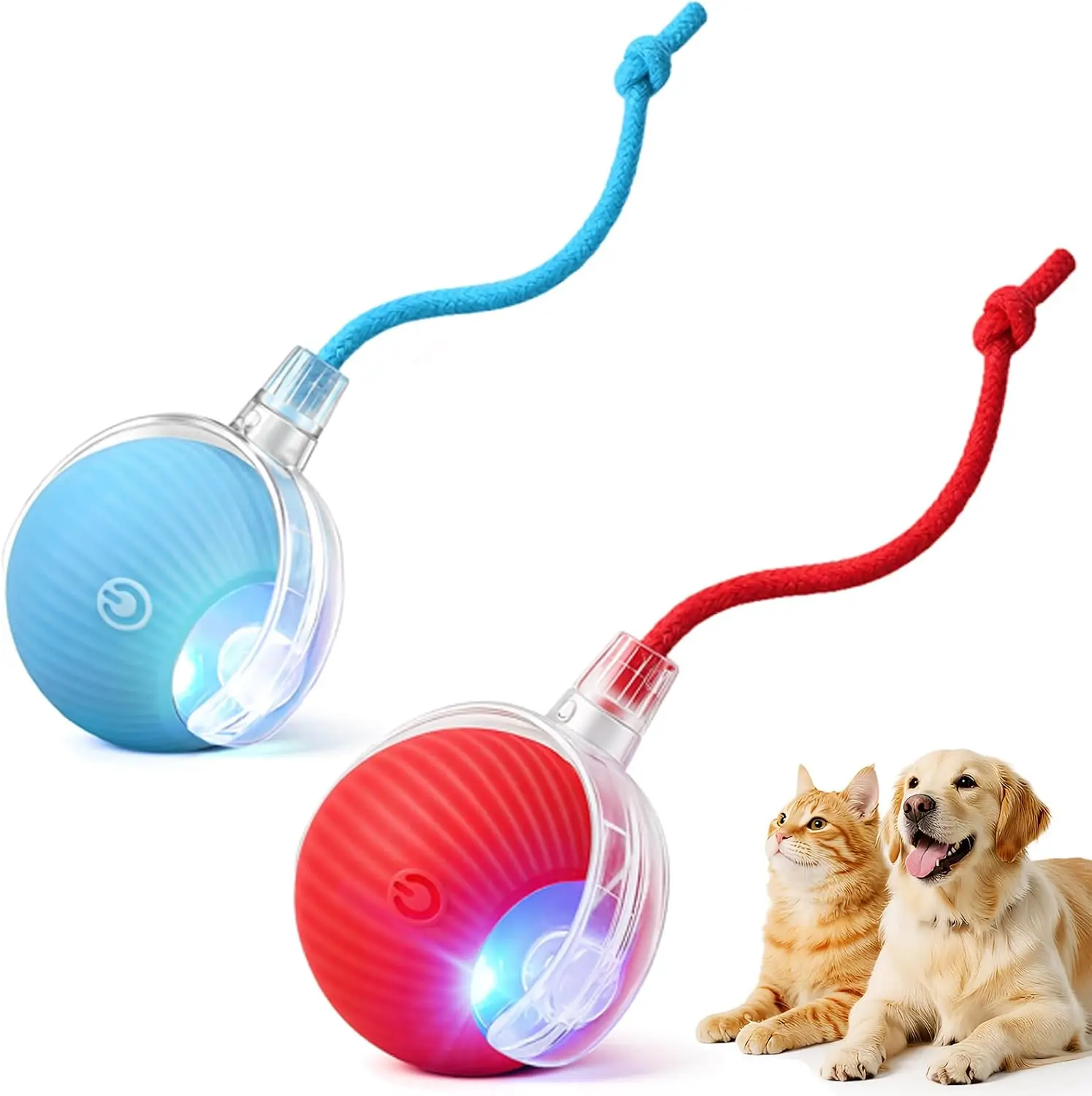 2 Pack Smart Interactive Automatic Electric Rolling Moving Rechargeable Motion Activated Self Play Stimulation Chase Teaser Ball Toy with Rope for Indoor Bored Adult Cat and Dog