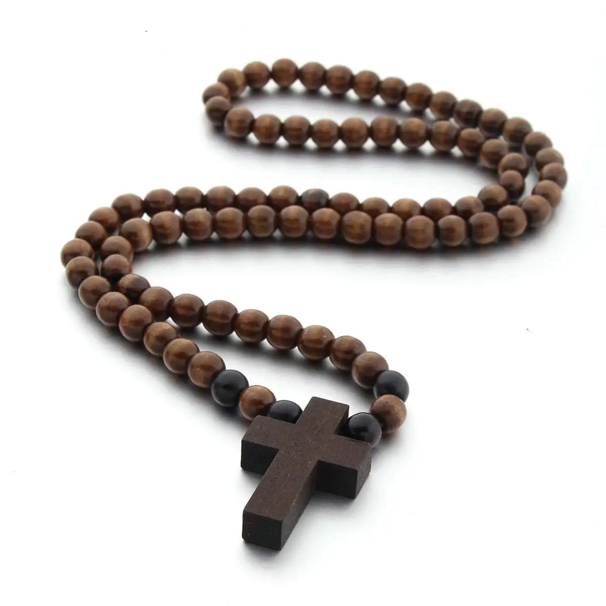 Unisex Hand-Crafted Wooden Cross Spiritual Necklace Bracelet Set, 2-Piece Fashion Costume Accessory with God's Promises Theme, Bracelet: 7.8 in, Necklace 1.8*2 cm, Cross 2.5*3.8 cm for Daily Wear