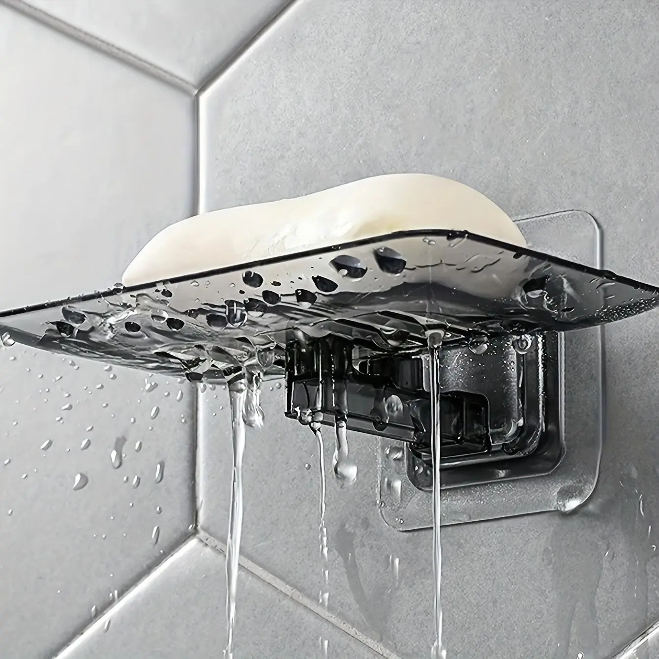 Plastic Soap Holder - Wall-Mounted, No Drilling, Adhesive Installation, Rectangular Design, Bathroom and Kitchen, Fashionable Soap Tray, Bathroom Accessory, Soap Dish, Bar Soap Holder