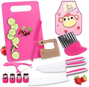 Montessori Kids Knives for Real Cooking - 13 Pieces Wooden Kids Kitchen Knife Set,Include Toddler Knives Cutting Boards Sandwich Cutters Peeler for Toddler,Birthday Gift