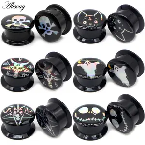 Alisouy 2pc Black Acrylic Screw Punk Ear Gauges Plugs Ear Expanders Double Flared Ear Stretcher Ear Tunnel Piercing Body Jewelry