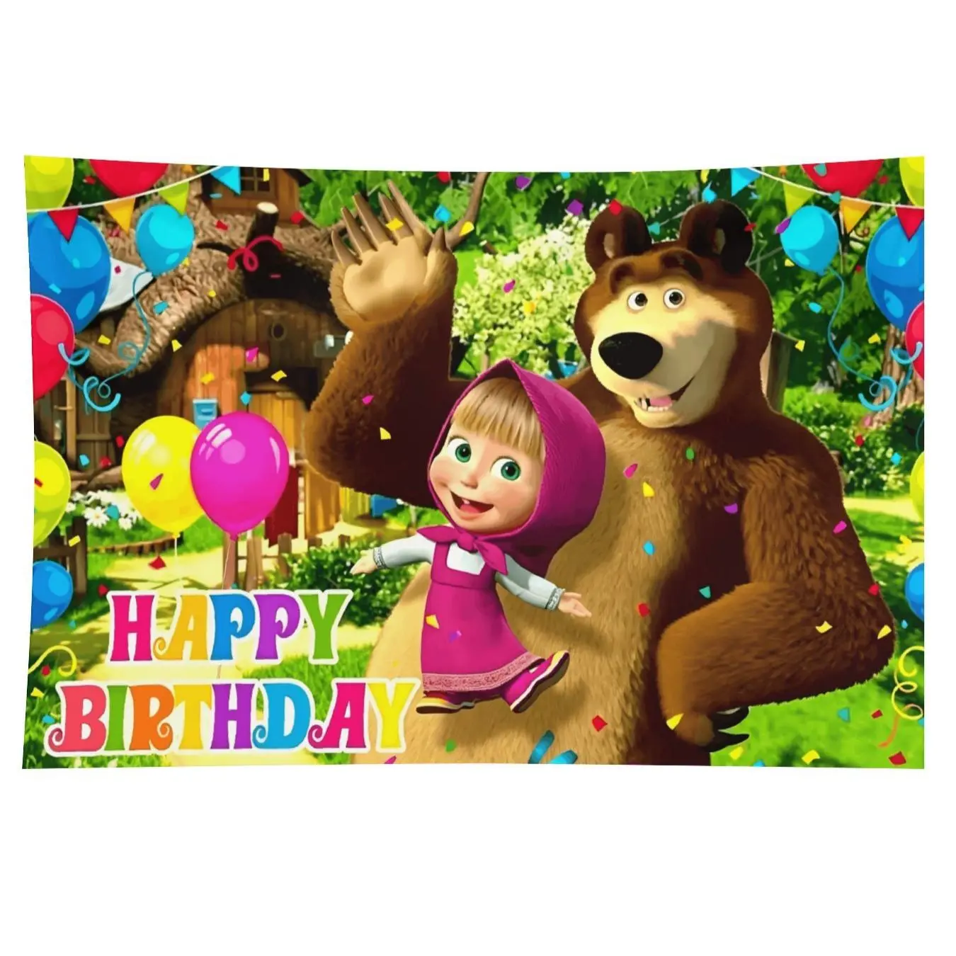 Cartoon Masha and the Bear Cotton Tapestry - Decorative, Light, Modern Full-Print Rectangular Multi-Size Kids' Gift, Machine Washable Indoor/Outdoor Home Decor, Party/Photography Background Banner