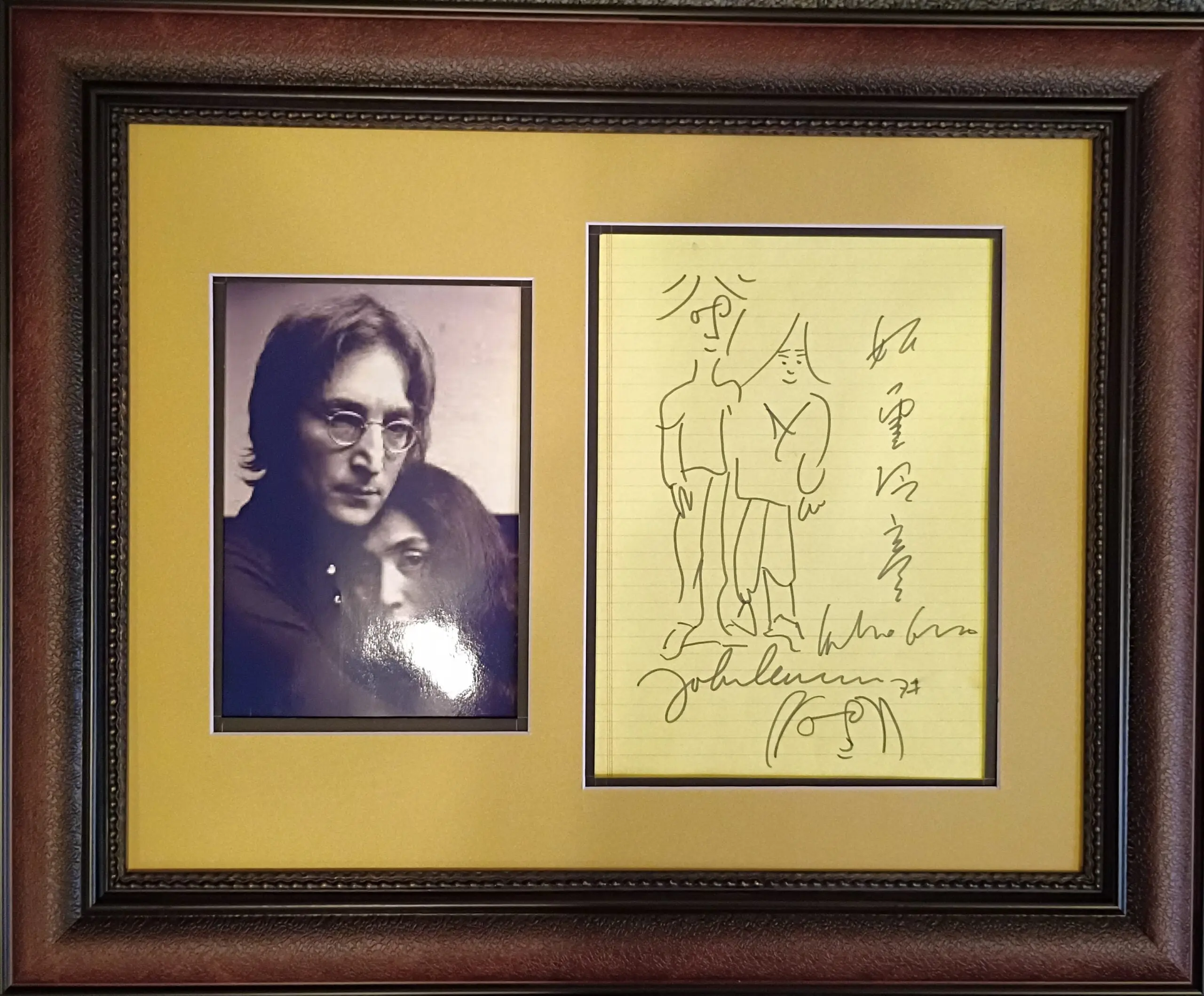 John Lennon autographed drawing