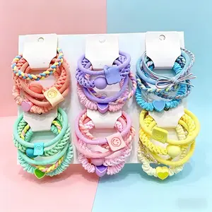 30PCS Pink Cute Braid Knot Elastic Hair Ties with Macaron, Smiley & Heart Beads – Summer Girly Aesthetic Elastic Hair Accessory