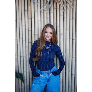 Free People High Road Long Sleeve Layer BLACK Classic Fitted Jacquard Detailing Medium Length Autumn Top