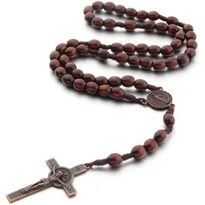 Prayer Beads Catholic Women's Handmade Wooden Catholic Rosary Jesus Christ Cross Genuine Healing Wooden Prayer Beads Yoga Meditation Prayer Beads Necklace