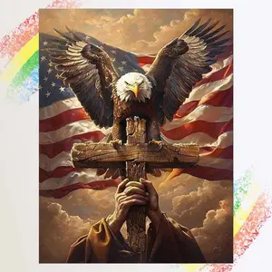 1pcs 5D DIY handmade diamond painting kit, 5D diamond art kit, DIY decoration, eagle, cross, flag diamond painting kit full round diamonds DIY, mosaic, diamond art, DIY art home decoration, suitable for Halloween and Christmas.