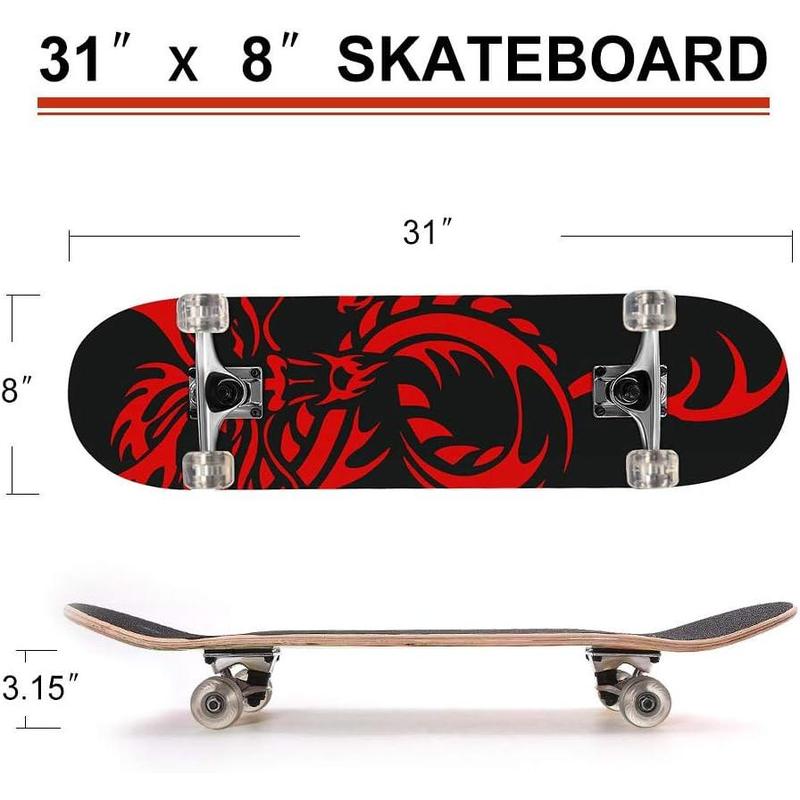 skateboard 31 inch Double Kick Skateboard Cruiser Longboard 8 Layer Maple Deck for Kids Beginners with PU  ABEC-7 Bearings & Carrying Bag Silent Wheels skateboard