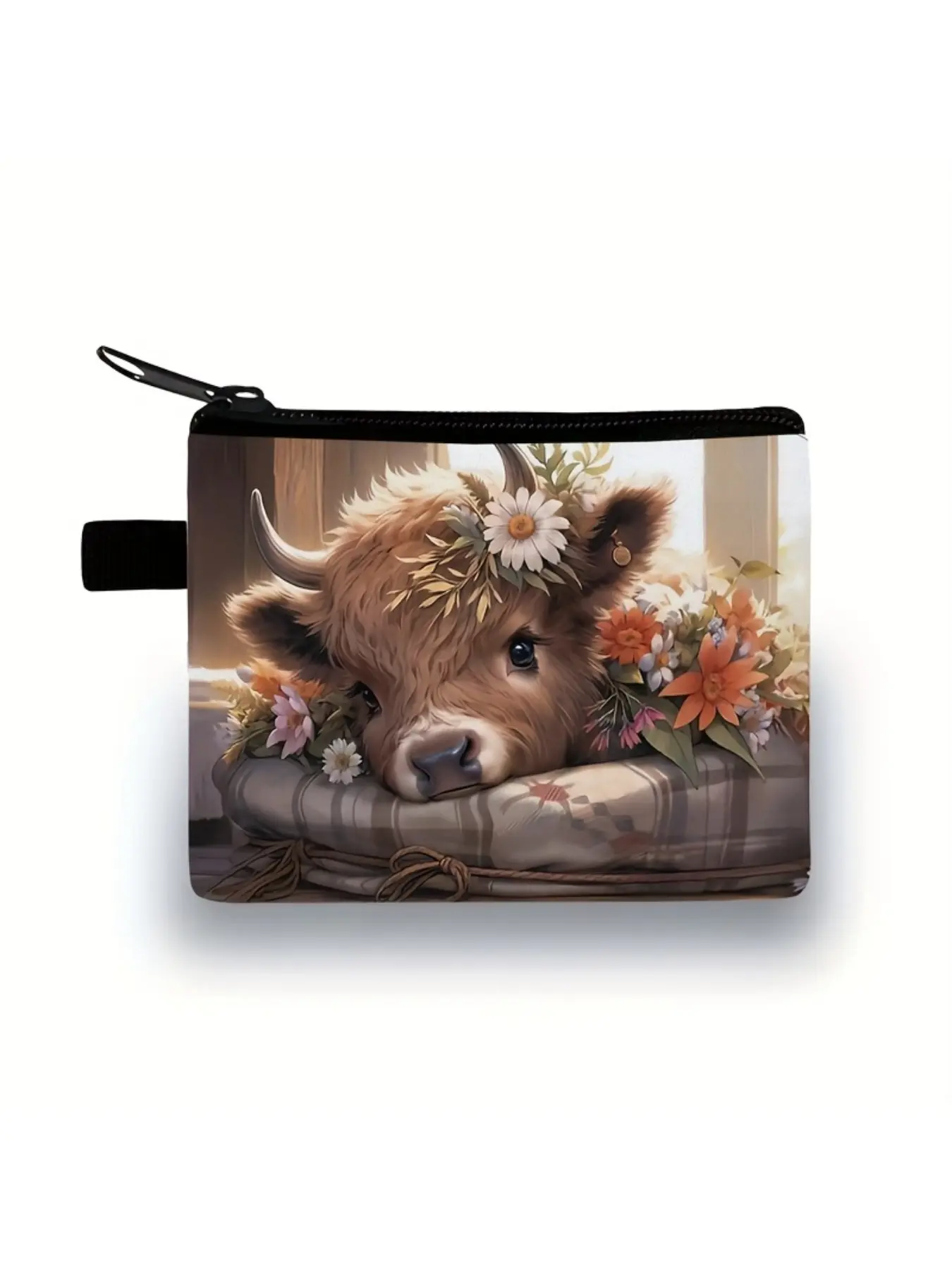 All-over printed coin purse with rose & cow pattern, Casual Wallet, Western Wallets