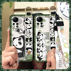 Dirt-resistant Shockproof Phone Case For infinix HOT 11S NFC/X6812B protective Silicone Wrist Strap Anti-knock ring Cartoon Cute Wristband panda Anti-dust Back Cover Durable