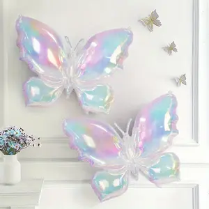 5 Pcs Gradient Transparent Textured Butterfly Foil Balloons, perfect for birthday, fairy-themed party, wedding, anniversary, gender reveal and home decoration.