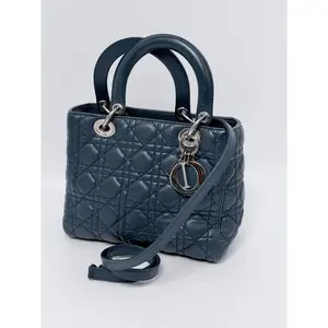 Pre-owned Dior Quilted Leather Crossbody Bags Lady Cannage Top Handle Bag Blue P0010CD