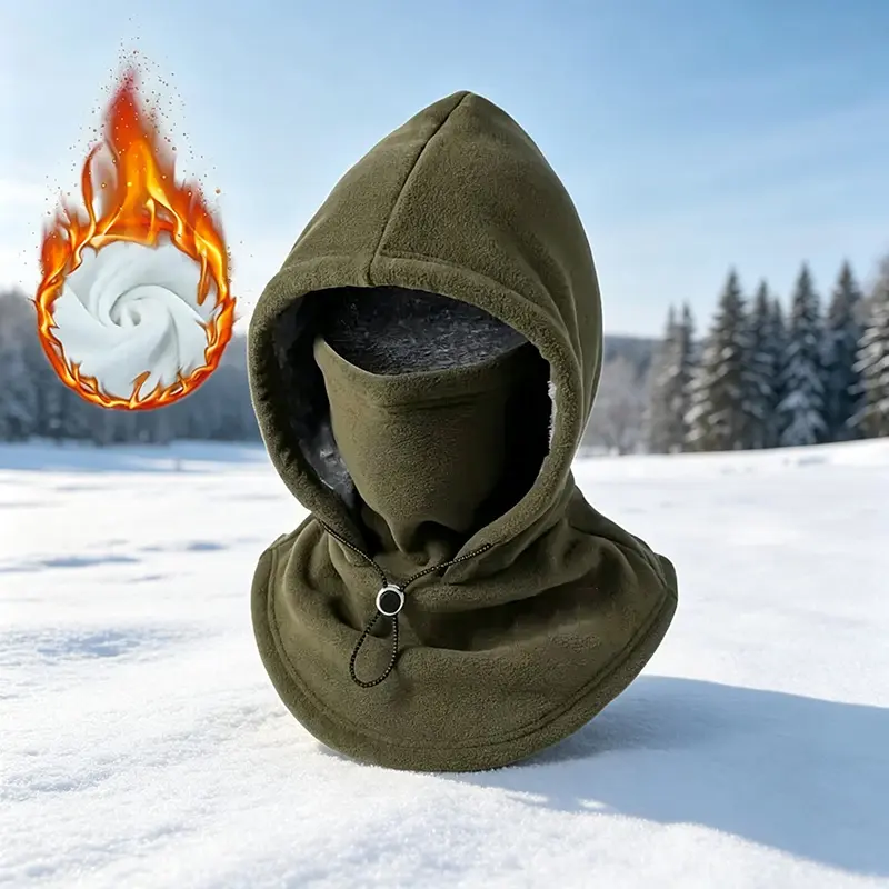 Fleece Balaclava Hood, One‑Piece Winter Full Head Face Neck Cover With Drawstring Adjustable For Cycling Motorcycle Ski Outdoor, Unisex
