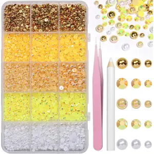 12000 count Yellow Flatback  and Rhinestones for Crafting, Mixed Sizes 3/4/5 mm Yellow Jelly  Rhinestone  for Bedazzling, Half  for Crafts DIY Mugs Makeup Crafts