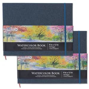 9" x 12" Watercolor Book (2 Pack, 76 Sheets Each) - 110lb (230 GSM) Linen-Bound Hardcover Artist Paper Pads - Acid-Free Cold-Pressed Watercolor Paper Pad Mixed Media