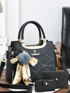 New Candy Color Casual Women's Handbag Set, Handbag Wallet Set, Fashionable Crossbody Three-Piece Bag, Geometric Pattern, All Seasons