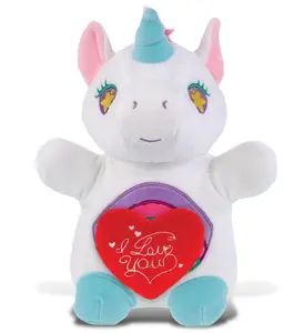 DOLLIBU Standing Unicorn Plush Toy - Snug-Mooshies Polyester Stuffed Figure, Romantic Gifts with Embroidered Red "I Love You" Heart, Embroidered Heart
