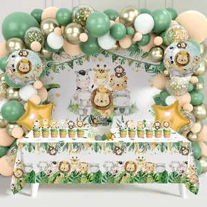 Jungle Animals Balloon Tablecloth Backdrop Set,88pcs Jungle Theme Birthday Latex Balloon Decoration,Wild One Balloon Baby Shower Safari Decor Jungle Balloon birthday party
