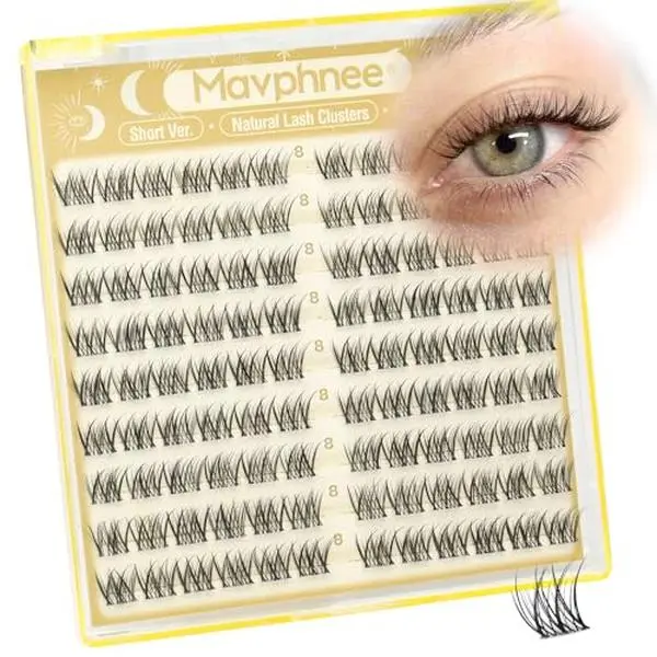 8MM Lash Clusters Natural Cluster Eyelash Extensions Clear Band Cluster Lashes Short CC Curve Pestañas Postizas Naturales Fluffy Wispy DIY Lashes for No Makeup Look (108PCS)