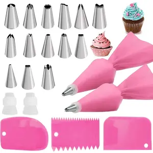22 count Piping Bags and Tips set,2   Pastry Bag with 14 Stainless Steel Nozzle Icing Tips Set, 3 Icing  & 2 Couplers &1Sealing clip for Baking Decorating Cake Tool ()