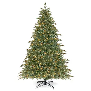 COSTWAY - 8 Feet Christmas Tree with 8 Lighting Modes and Pine Cones-8 ft
