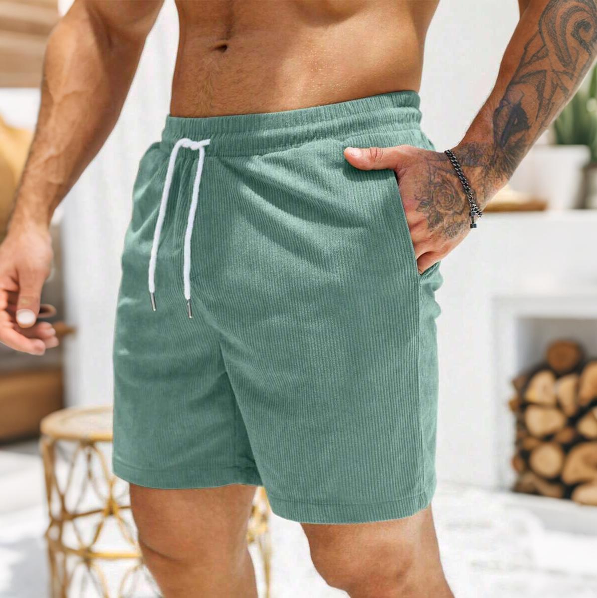 Men's summer corduroy casual shorts, loose straight beach shorts