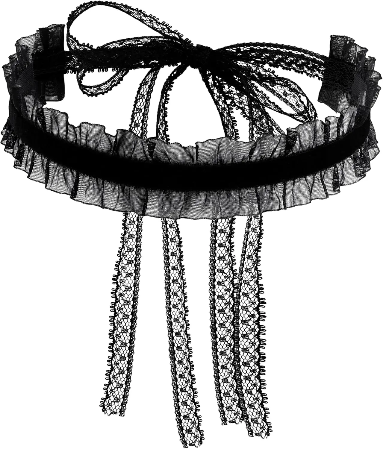 Victorian Gothic Choker Necklace with Lace Ruffles, Black Short Collar Accessory for Women's Party Wear, Fabric, Victorian Lace, Black Goth Party Accessory, Female