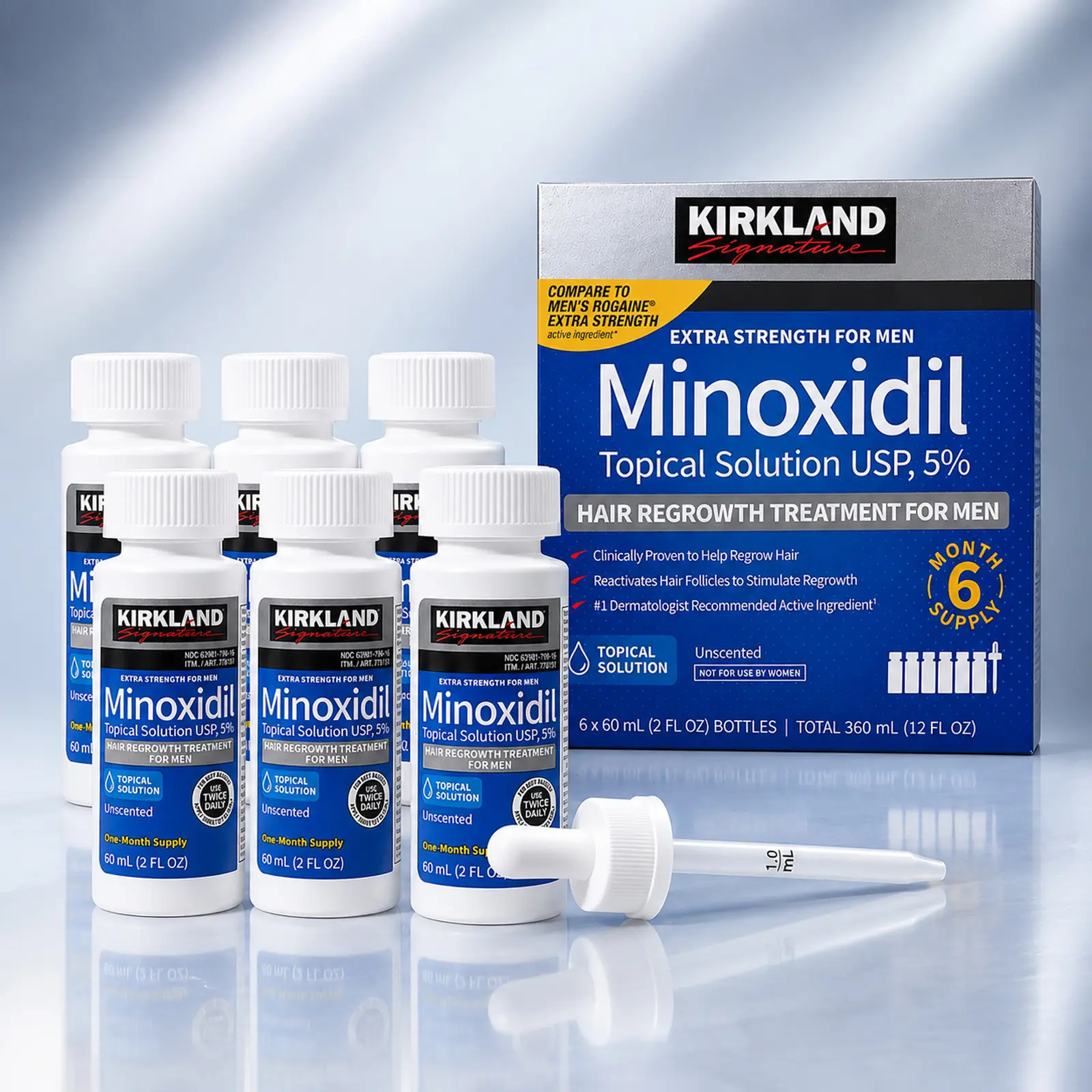 Kirkland Minoxidil Men's Scalp Serum Kit - Daily Nourishing Drops for Thicker & Fuller Looking Hair, Premium Grooming & Personal Care Routine with Precision Dropper
