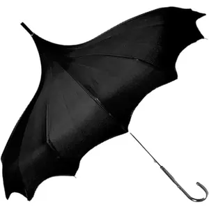 Gothika Dark Wing Black Pagoda Umbrella - Manual Open with Scalloped Edges for Enhanced Water Displacement - Quality Gothic Style Full-Size Umbrella
