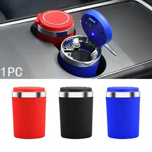 New Car Ashtray with LED Light, Metal Inner Tank, Fashion and Creative Car Ashtray, High Flame Retardant Car Ashtray