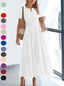 2026 Women's Summer 2026 Casual Maxi Dress Lightweight Short Sleeve V Neck Bohemian Dress with Pockets Womenswear #Outdoorfun