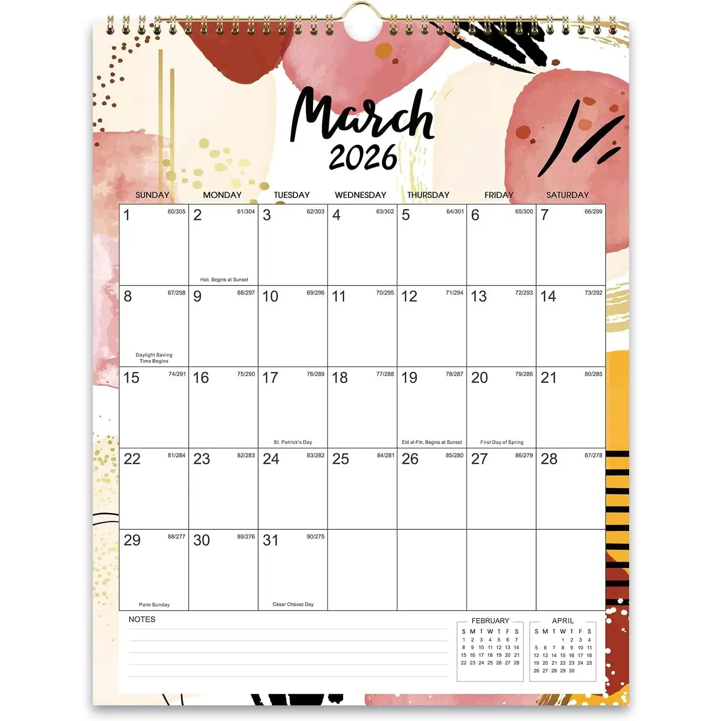 2026 Wall Calendar -  Calendar from Jan. 2026 - Dec. 2026, 11.4" x 14.6", -Wire Binding, Large Daily Blocks,  for , School & Office