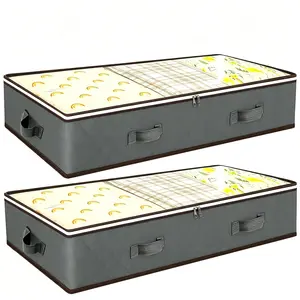 90L Under Bed Storage Containers, Closet Organizers and Storage Bins, Foldable Underbed Storage Bags for Linen Sheets, Blanket, Clothing, Comforter, Sweaters, Pillows, Wrapping Paper Dual Zippers, & Clear Top Durable Pouch