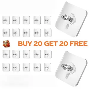 REALBUY 10 GET 10 FREE 20PCS Adhesive Frame Hooks Wall Mount Self-Adhesive HooksSuitable for Bathroom and Kitchen Decoration