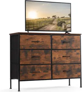 Small Space TV Stand with 6 Drawers, 31.5 Inch Dresser Style Media Console for Bedroom Living Room, 2-in-1 Storage Cabinet with Fabric Drawers, 80 lbs Capacity