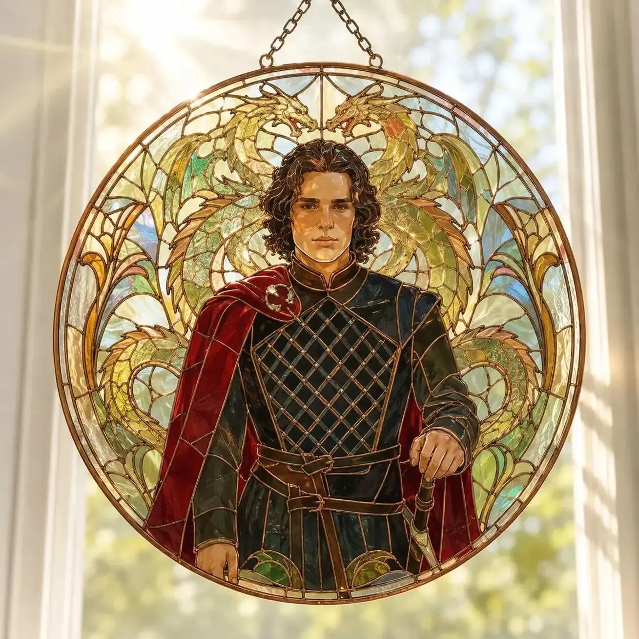 Targaryen Jon Snow Dragon Stained Glass Suncatcher Acrylic Window Hanging Art - House of the Dragon Fantasy Gothic Decor Ornament - Perfect Geek Gift